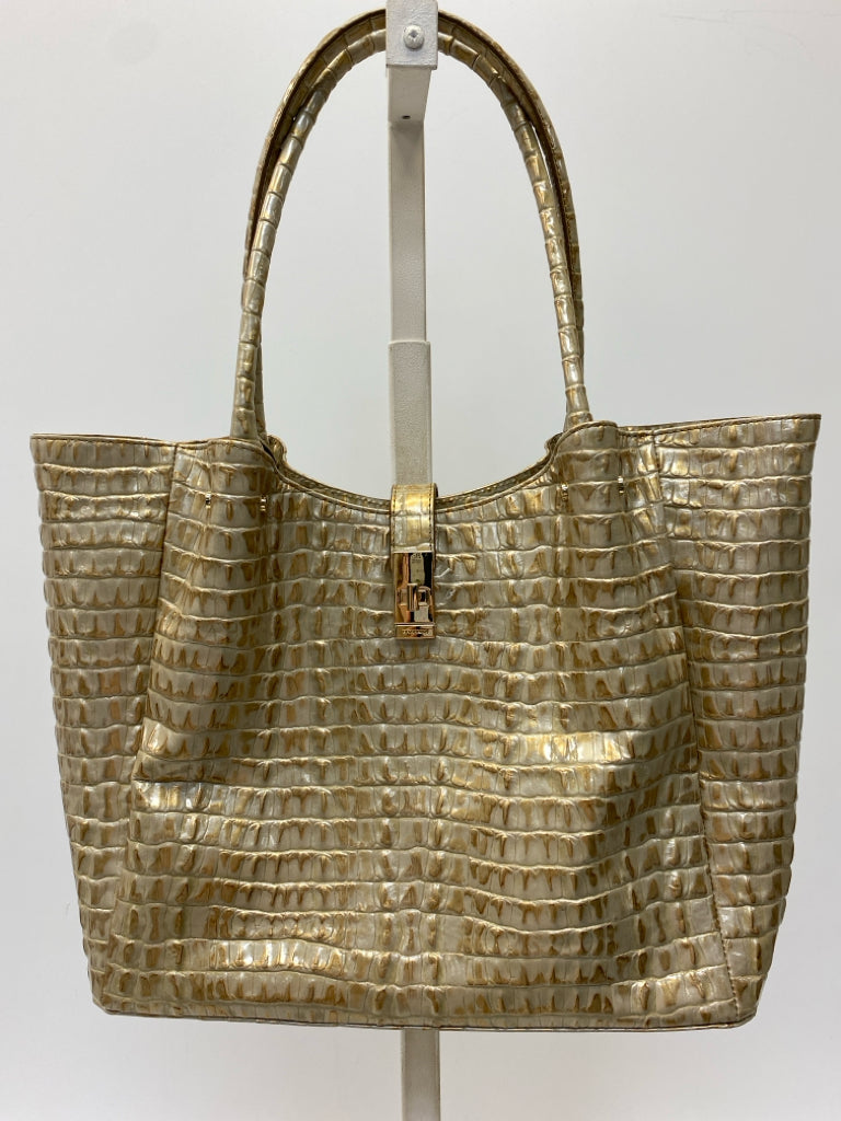 Brahmin Tan Gold Embossed Leather Handbag
