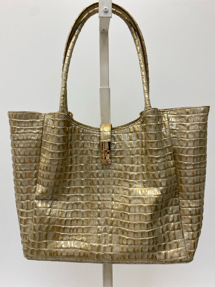 Brahmin Tan Gold Embossed Leather Handbag