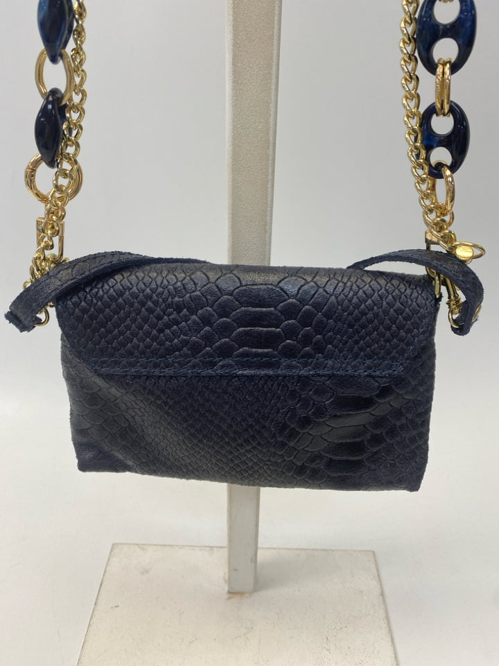 Rust &amp; Co Navy Gold Embossed Leather Handbag