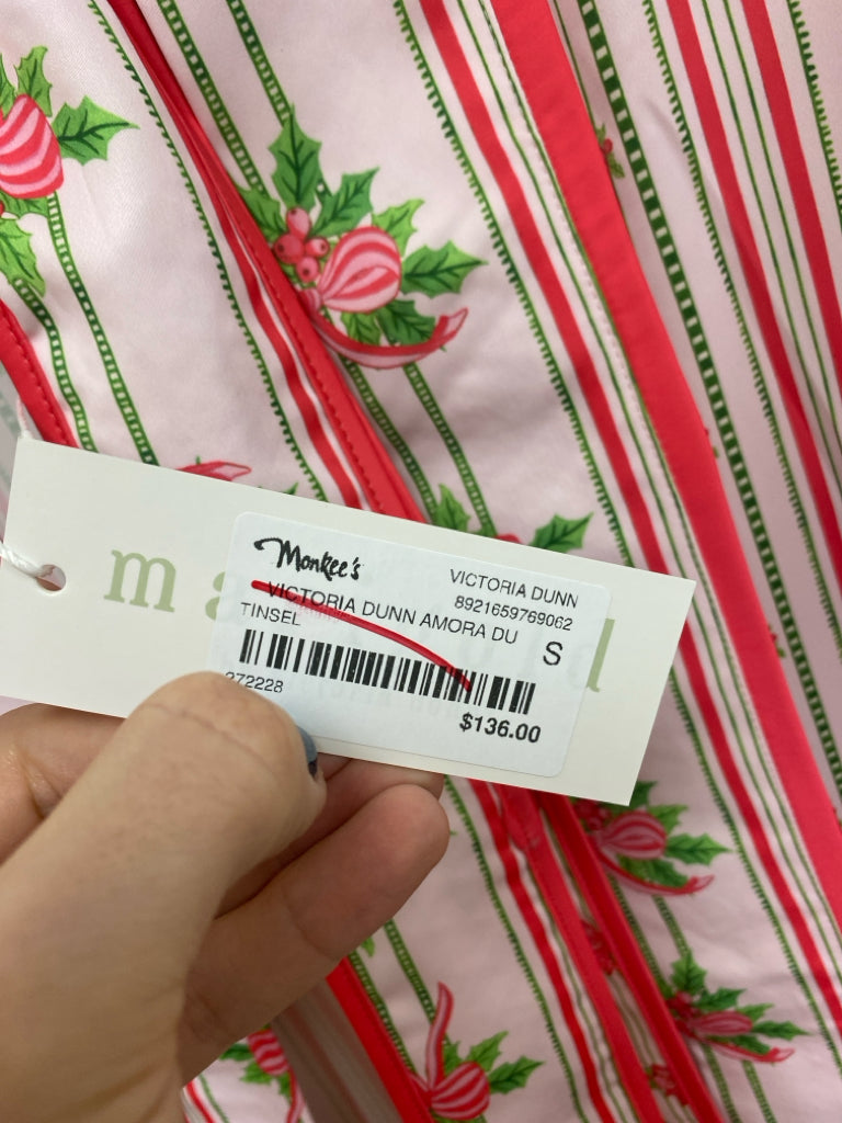 NWT VICTORIA DUNN Size S Coral/White Green Stripes Ladies Robe