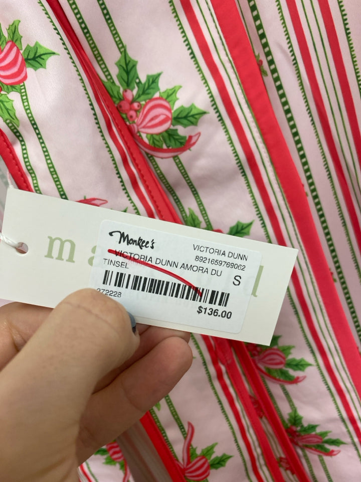 NWT VICTORIA DUNN Size S Coral/White Green Stripes Ladies Robe