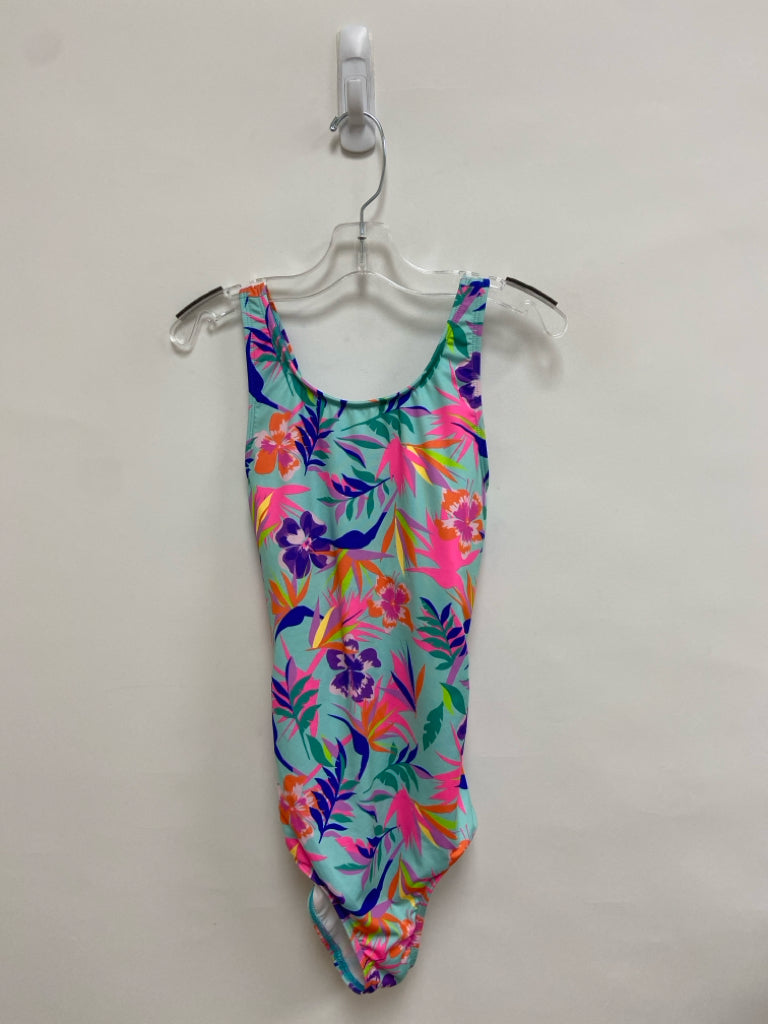 Lands End SIZE 14 Aqua/Pink Purple/Green Tropical Girl&