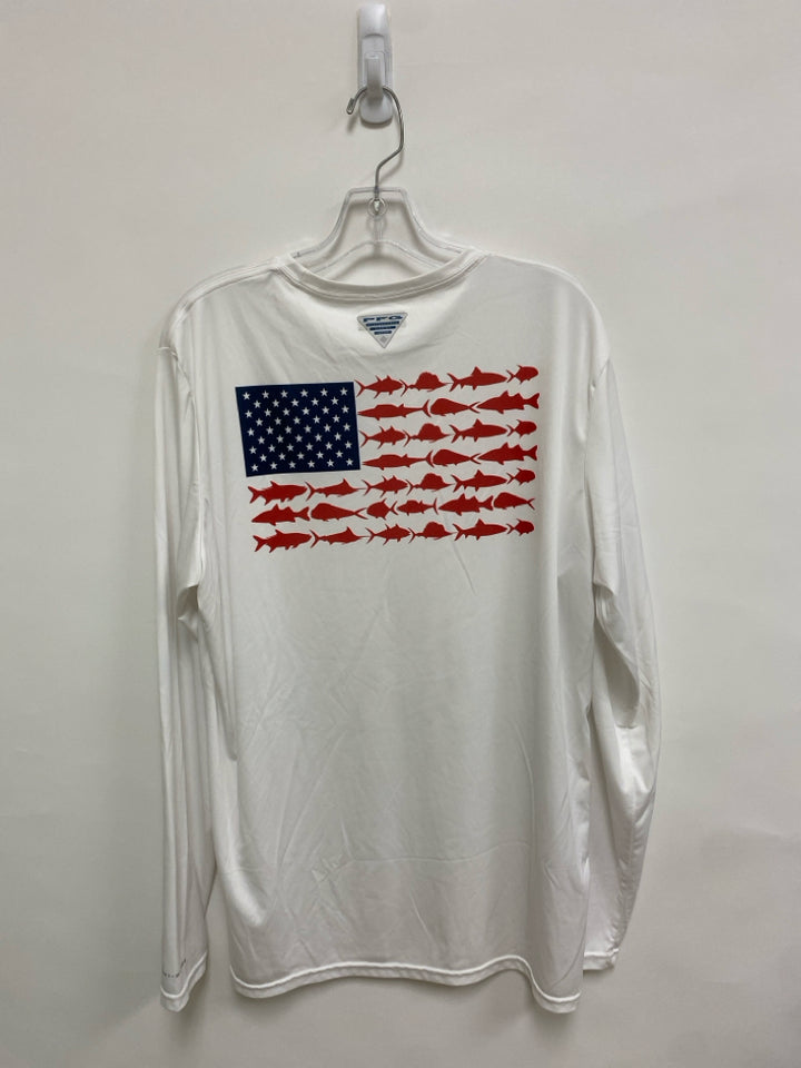 Columbia Size L White Gray Logo Men&