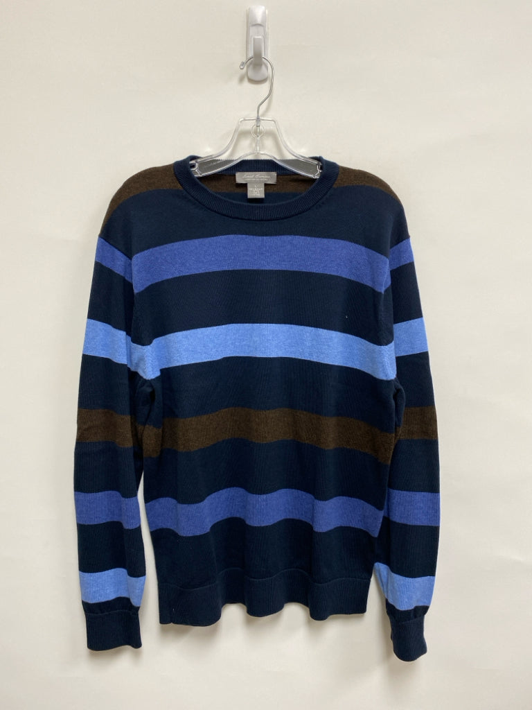 Cremieux Size L Navy Blue/Brown Striped Cotton Men&