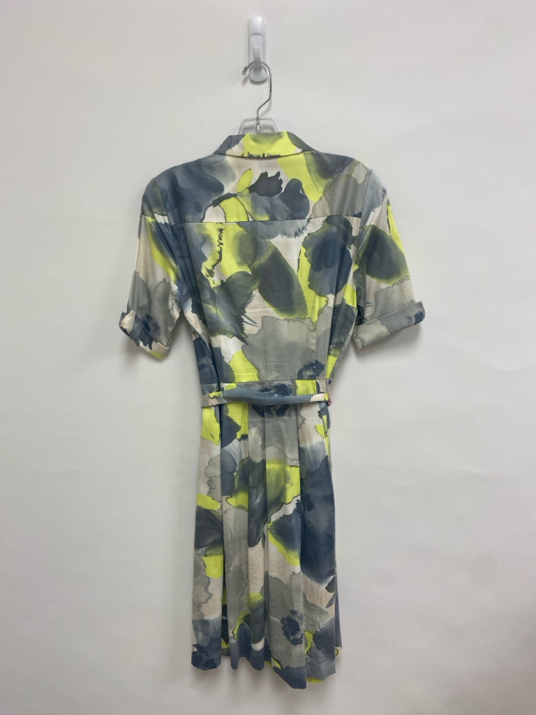 J McLaughlin Size M Gray/White Neon Yellow Tie Dye Ladies Dress