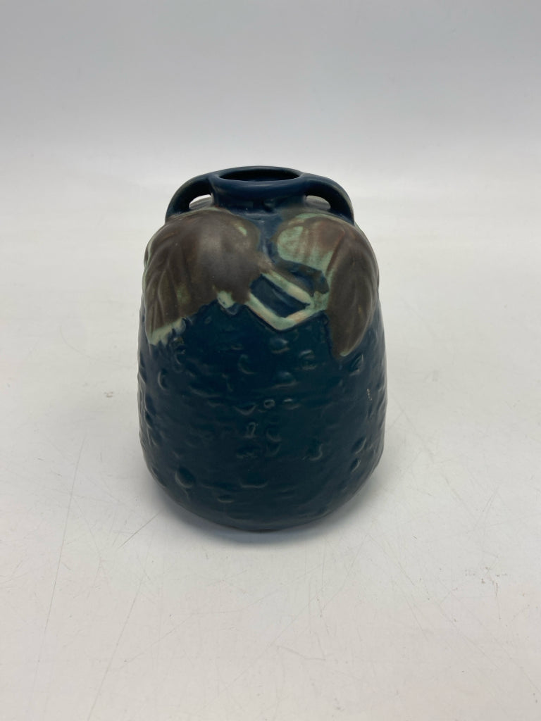 ROSEVILLE Dark Blue Brown/Green Leaves Pottery Vase