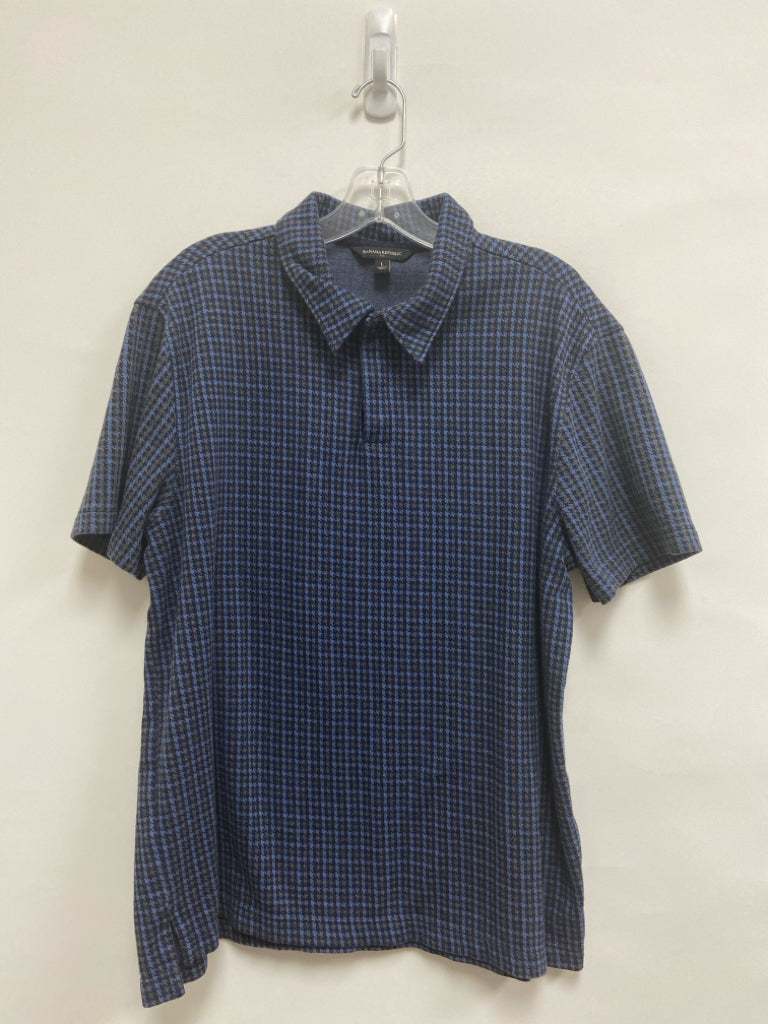 Banana Republic Size L Navy/Blue Gray Houndstooth Polo Men&