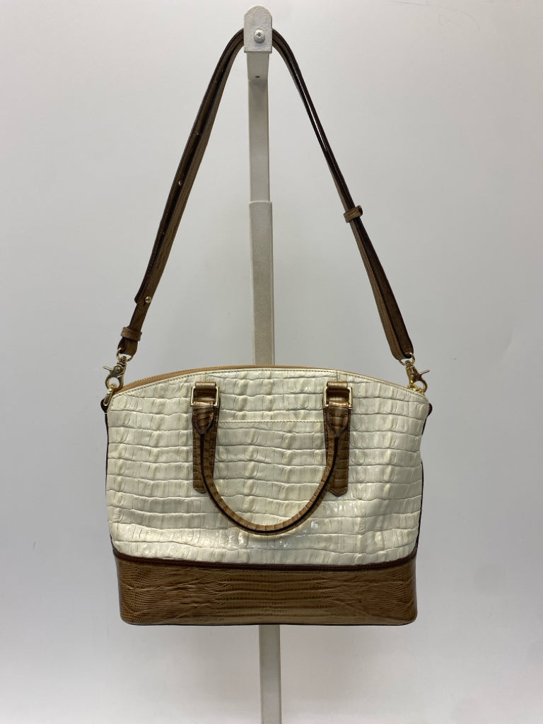 Brahmin Cream Brown Embossed Leather Handbag
