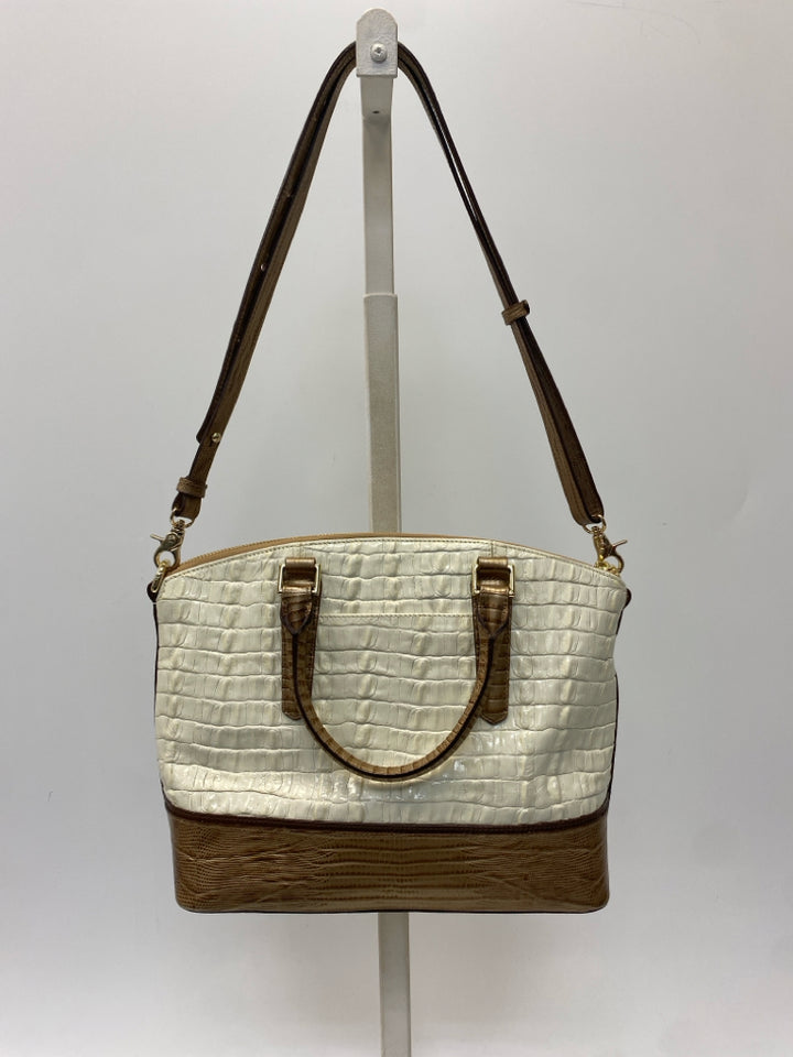 Brahmin Cream Brown Embossed Leather Handbag