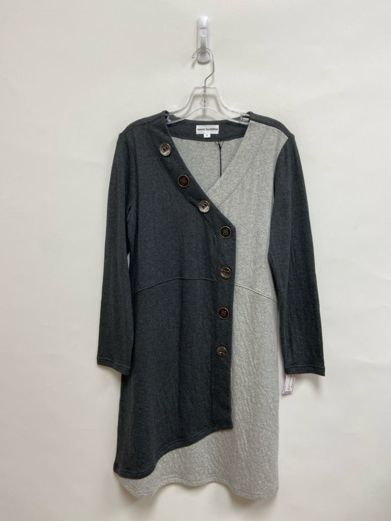 NWT Neon Buddha Size S Charcoal Gray Color Block Button Up Ladies Dress