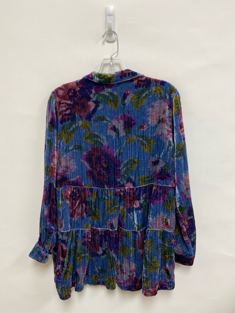 Maeve Size XS Blue Multi Color Floral Tunic Velvet Ladies Top