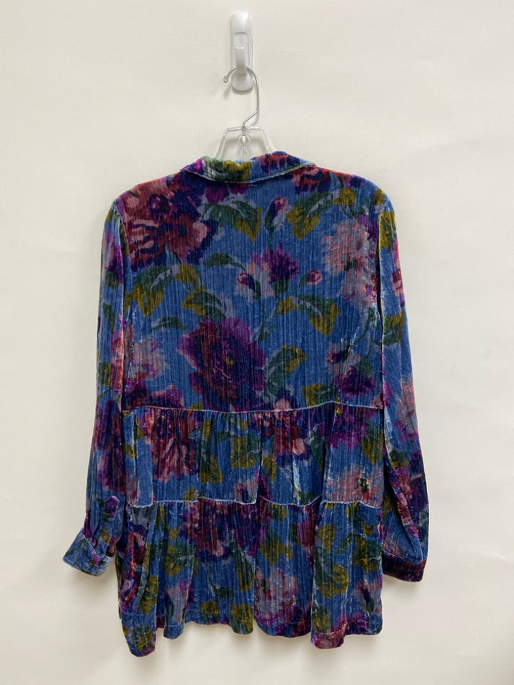 Maeve Size XS Blue Multi Color Floral Tunic Velvet Ladies Top