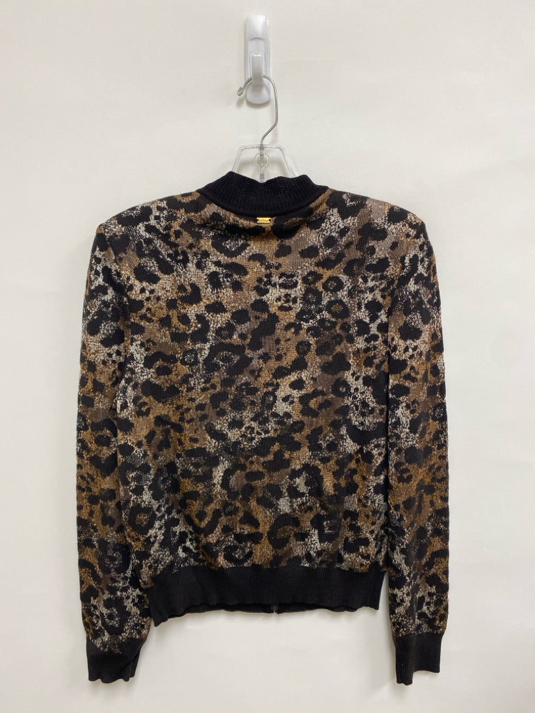 ST. JOHN Size S Brown Tan/White Animal Print Zip Down Ladies Sweater