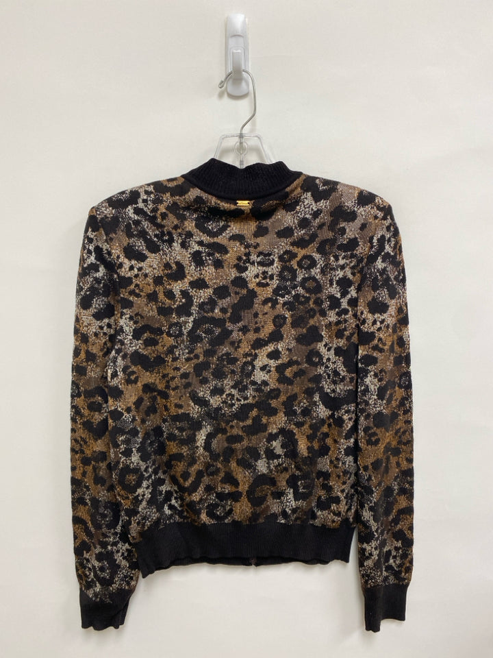 ST. JOHN Size S Brown Tan/White Animal Print Zip Down Ladies Sweater
