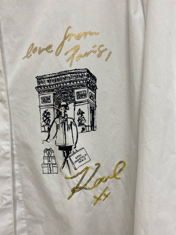 Karl Lagerfeld Size M White Black Paris Button Up Ladies Top