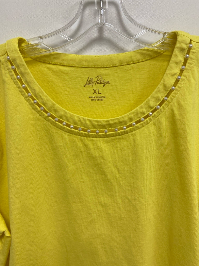 LILLY PULITZER Size XL Yellow Pearls Short Sleeve Tee Ladies Top