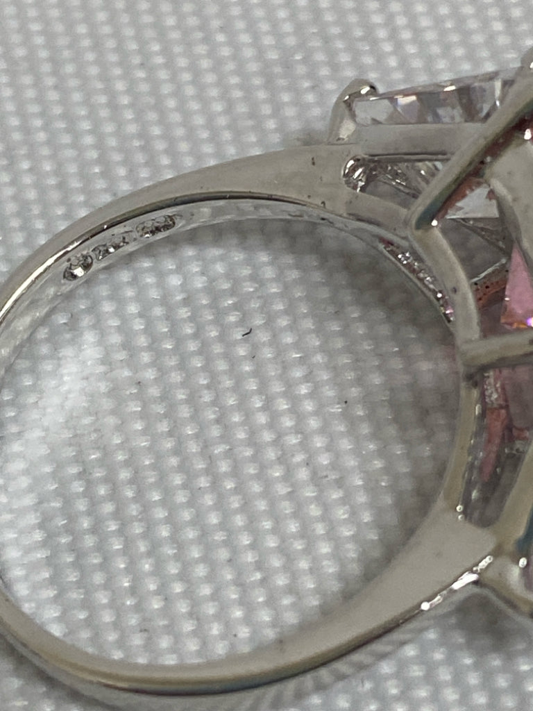 NEW/BOX Pink Silver Jeweled Ring