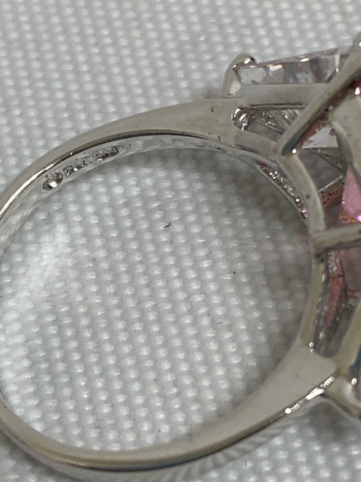 NEW/BOX Pink Silver Jeweled Ring