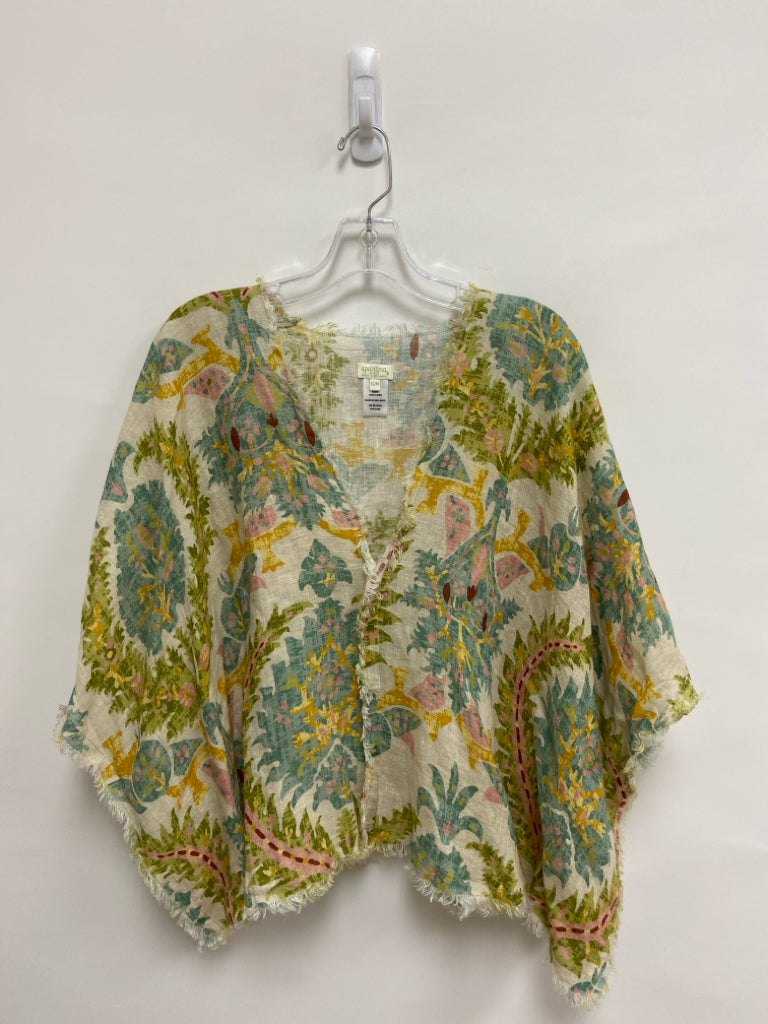 Spartina Size S Gray Yellow/Cream Fringe Poncho Linen Ladies Top
