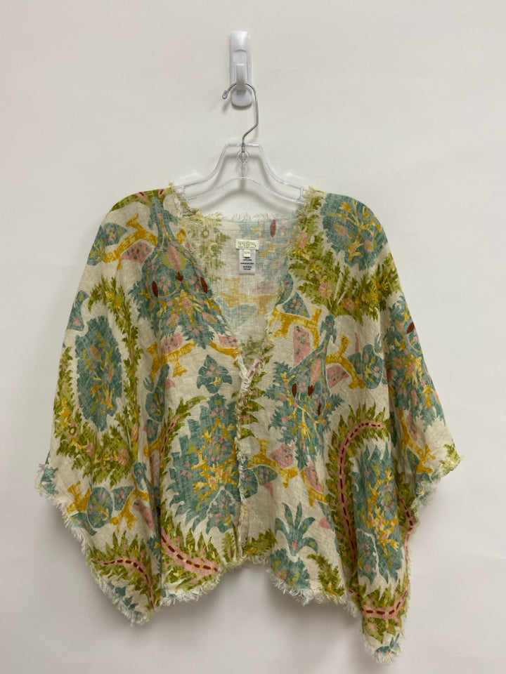 Spartina Size S Gray Yellow/Cream Fringe Poncho Linen Ladies Top