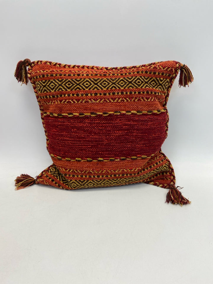 Red/Gold Burgundy/Orange Striped Pillow