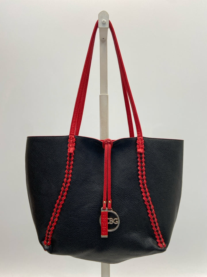 BCBG Black Red Reversible Tote Bag