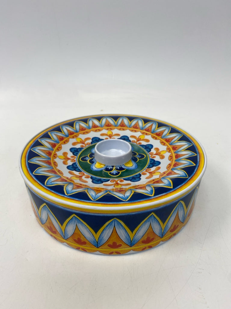 Panama Jack Blue/White Yellow/Orange Fleur de lis Melamine Serving Piece