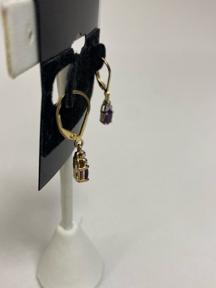 Gold Color Purple Jeweled Earrings