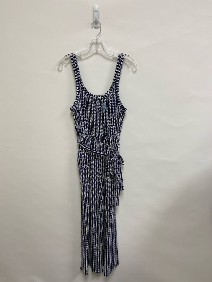 NWT LOFT Size MP Navy White Zig Zag Sleeveless Petite Jumpsuit