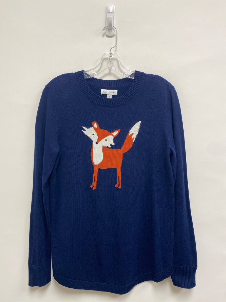 Kim Rogers Size M Navy Brown Foxes Ladies Sweater