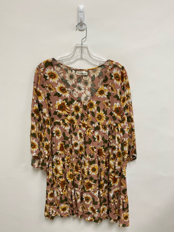 Natural Life Size XS Dusty Coral Marigold/Green Flowers Ladies Dress