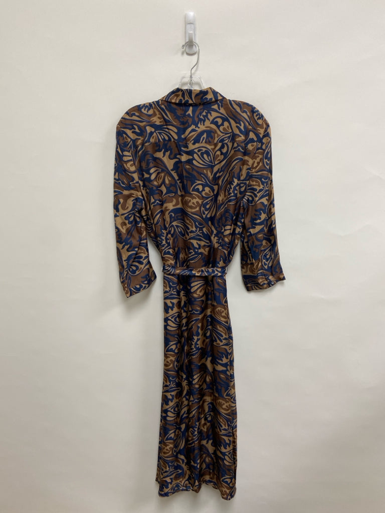 J McLaughlin Size XL Navy Brown Print Ladies Dress