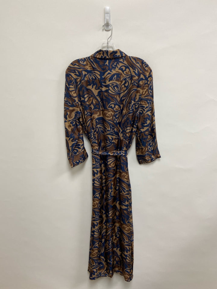J McLaughlin Size XL Navy Brown Print Ladies Dress