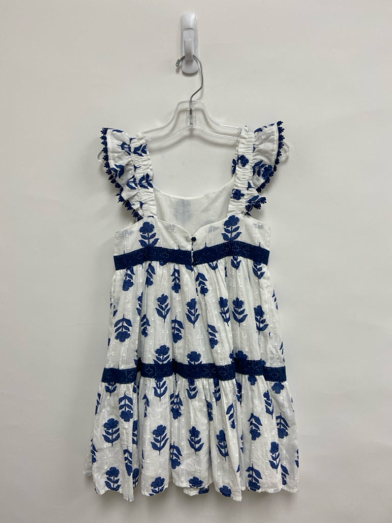SIZE 7 White/Blue Flowers Sleeveless Swiss Dot Girl&