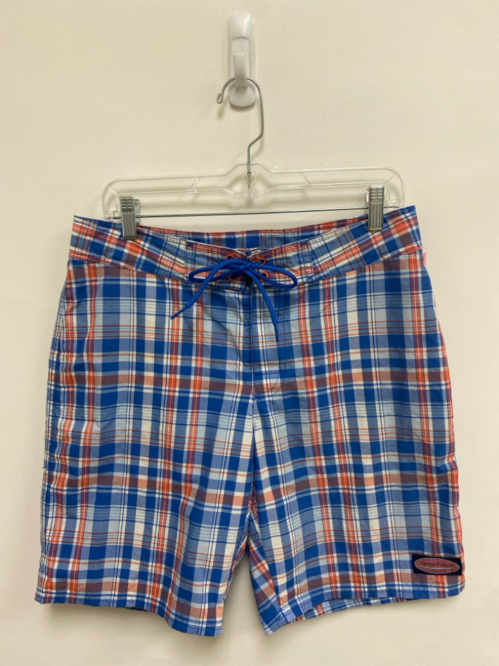 Vineyard Vines Size 30 Blue White/Coral Plaid Men&