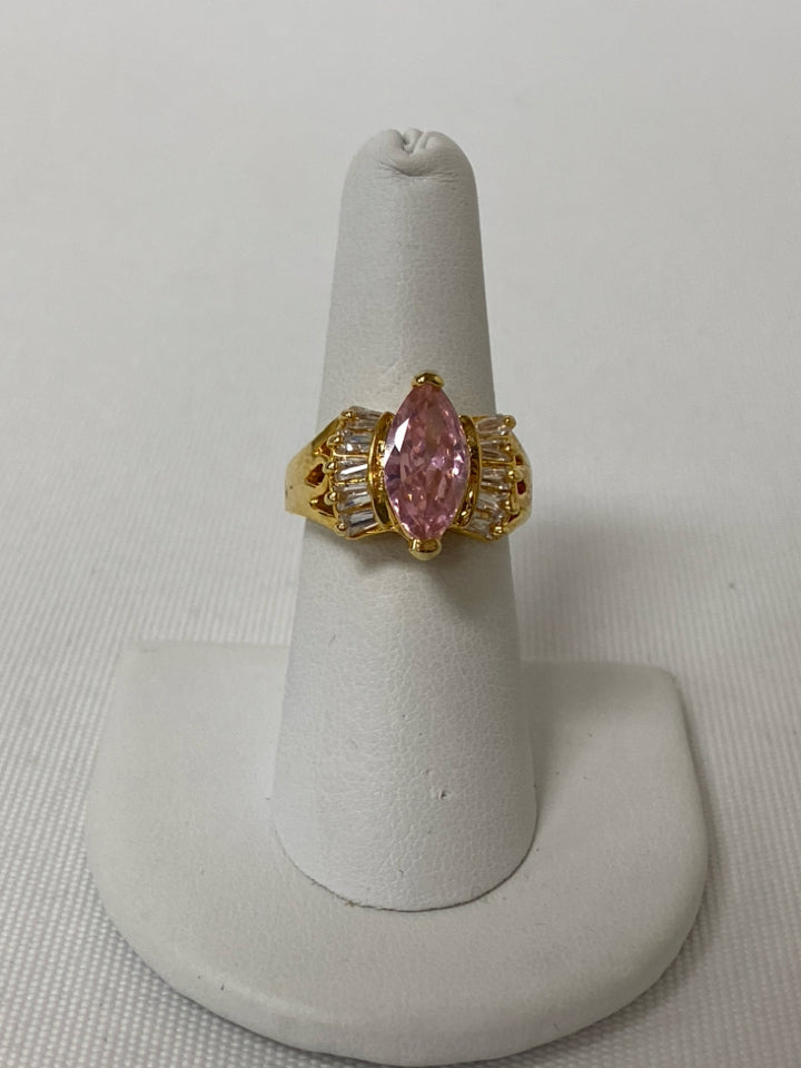 Gold Color Pink Jeweled Ring
