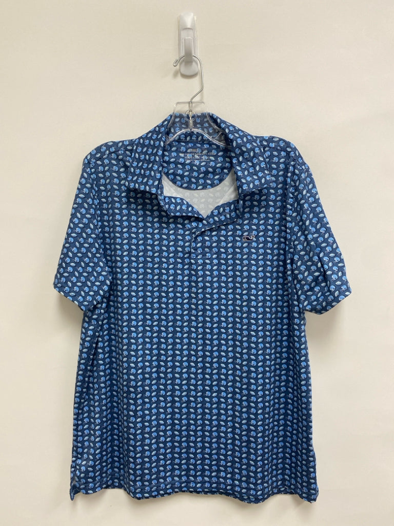 Vineyard Vines SIZE 16 Blue Aqua/White Football Polo Boy&