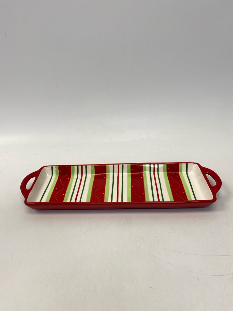 Red/White Green Striped Ceramic Christmas
