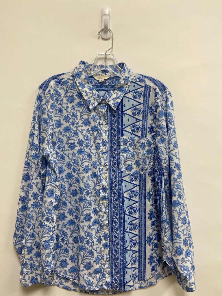 Lucky Brand Size L White/Blue Floral Button Up Ladies Top