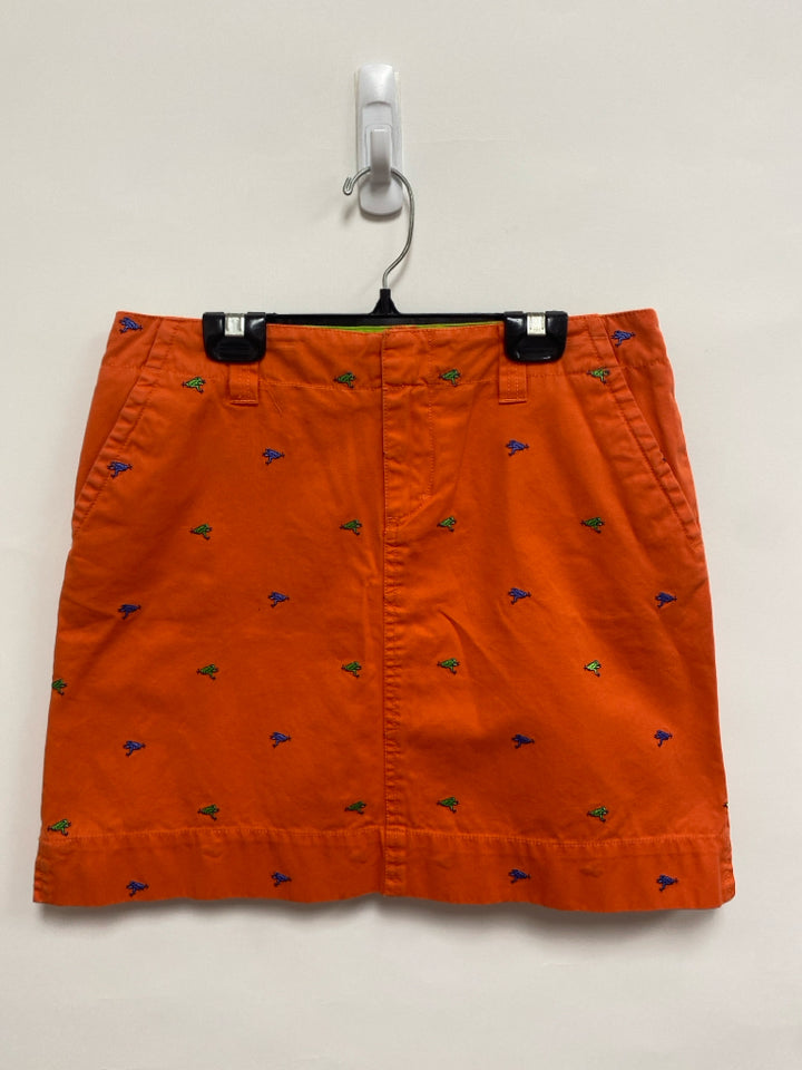 LILLY PULITZER Size 4 Orange Green/Blue Frog Embroidered Ladies Skirt