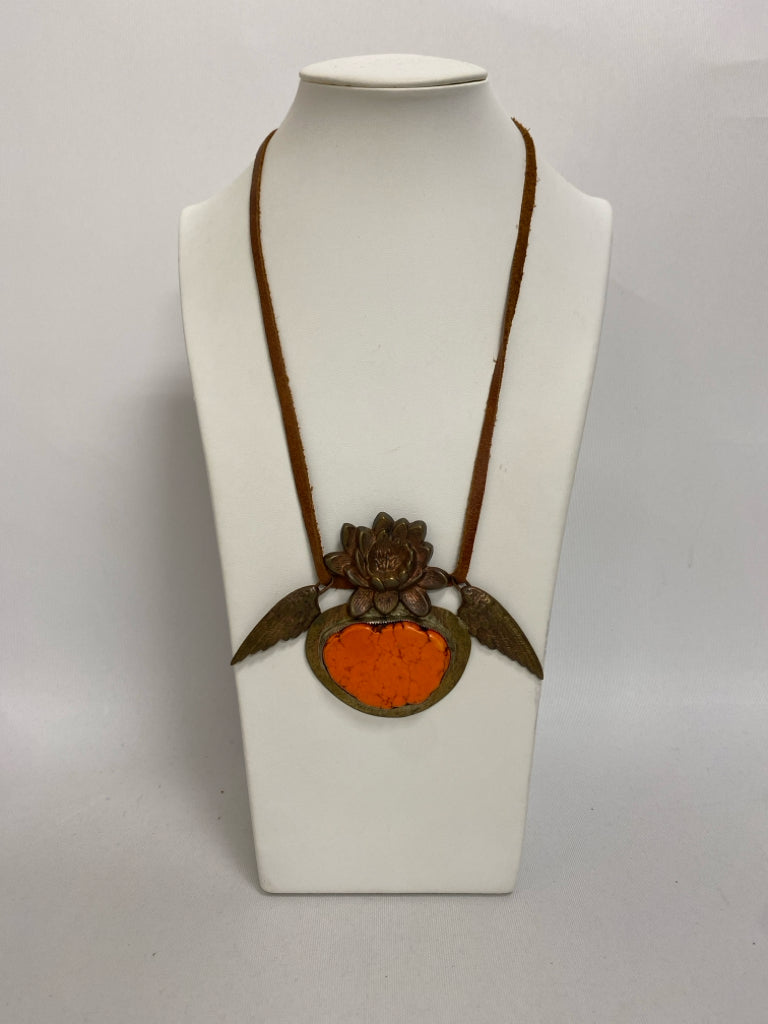 Orange Brown/Gold Stones Necklace