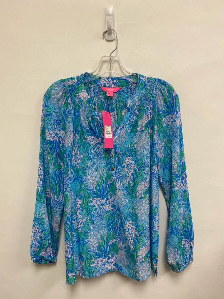 NWT LILLY PULITZER Size XS Blue White/Green Ladies Top