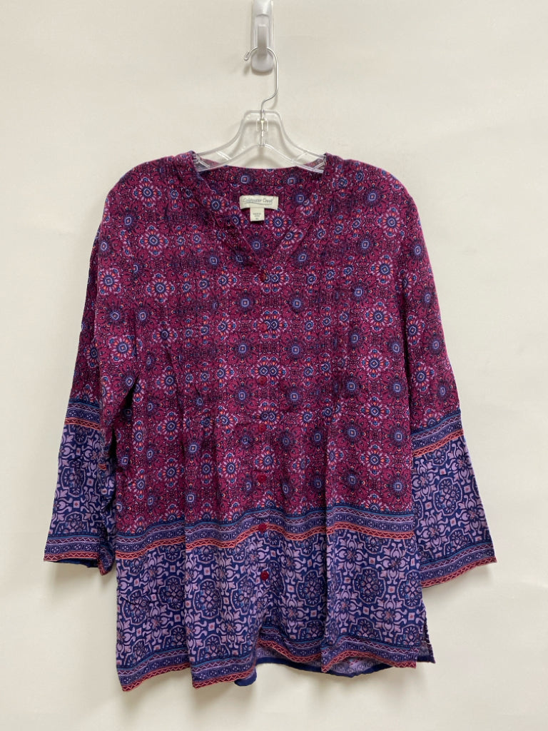Coldwater Creek Size XL Magenta Lavender/Blue Medallion 3/4 Sleeve Ladies Top