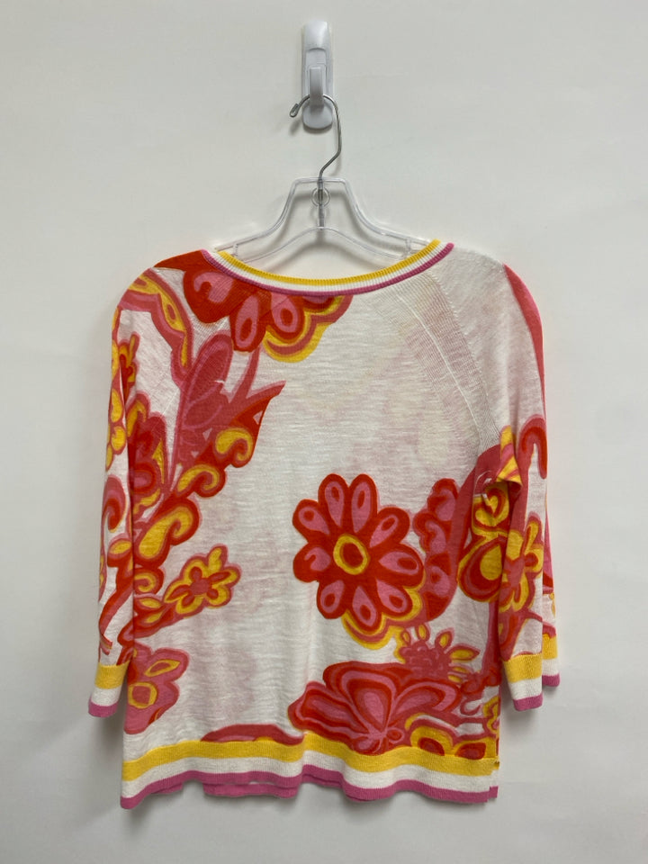 Talbots Petite Size P Pink White/Yellow Flowers Petite Sweater