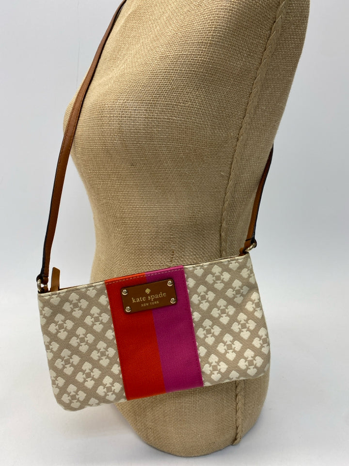 Kate Spade Tan Orange/Pink Signature Fabric Crossbody