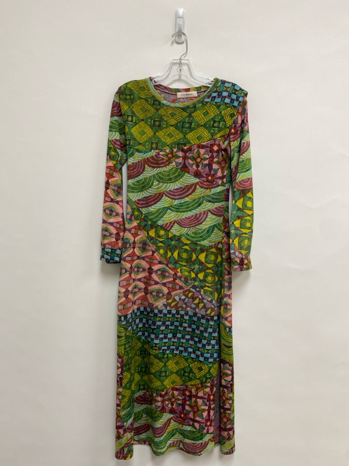 Size S Aqua/Black Green/Multi Abstract Maxi Knit Ladies Dress