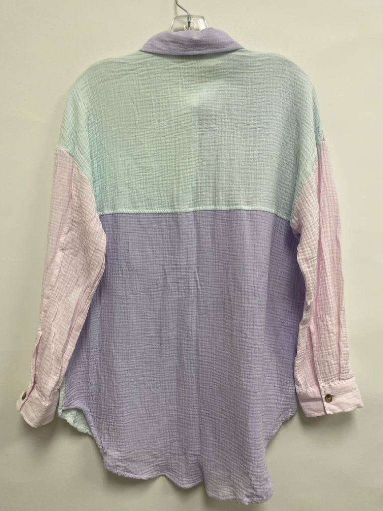 NWT Simply Southern Size S Lavender Pastels Color Block Button Up Ladies Top