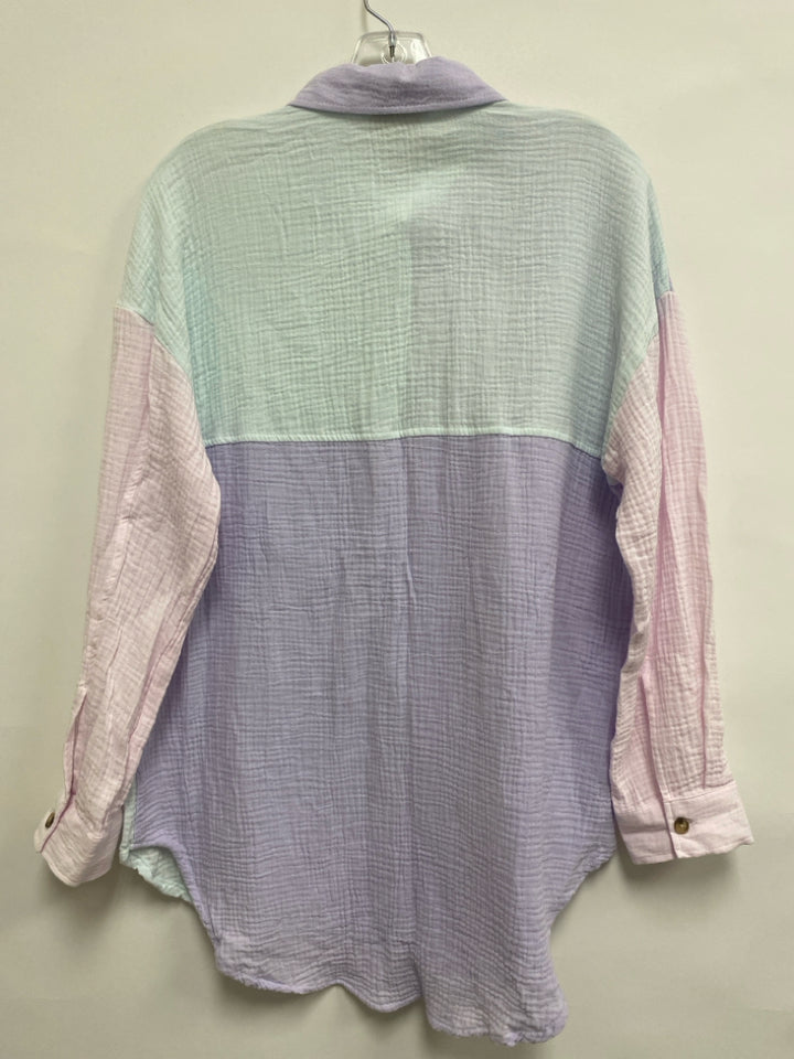 NWT Simply Southern Size S Lavender Pastels Color Block Button Up Ladies Top