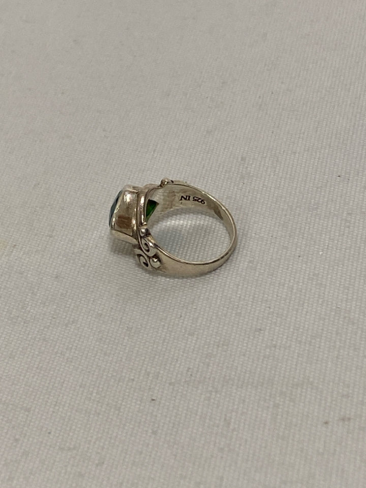 Silver Blue/Green Faceted Ring