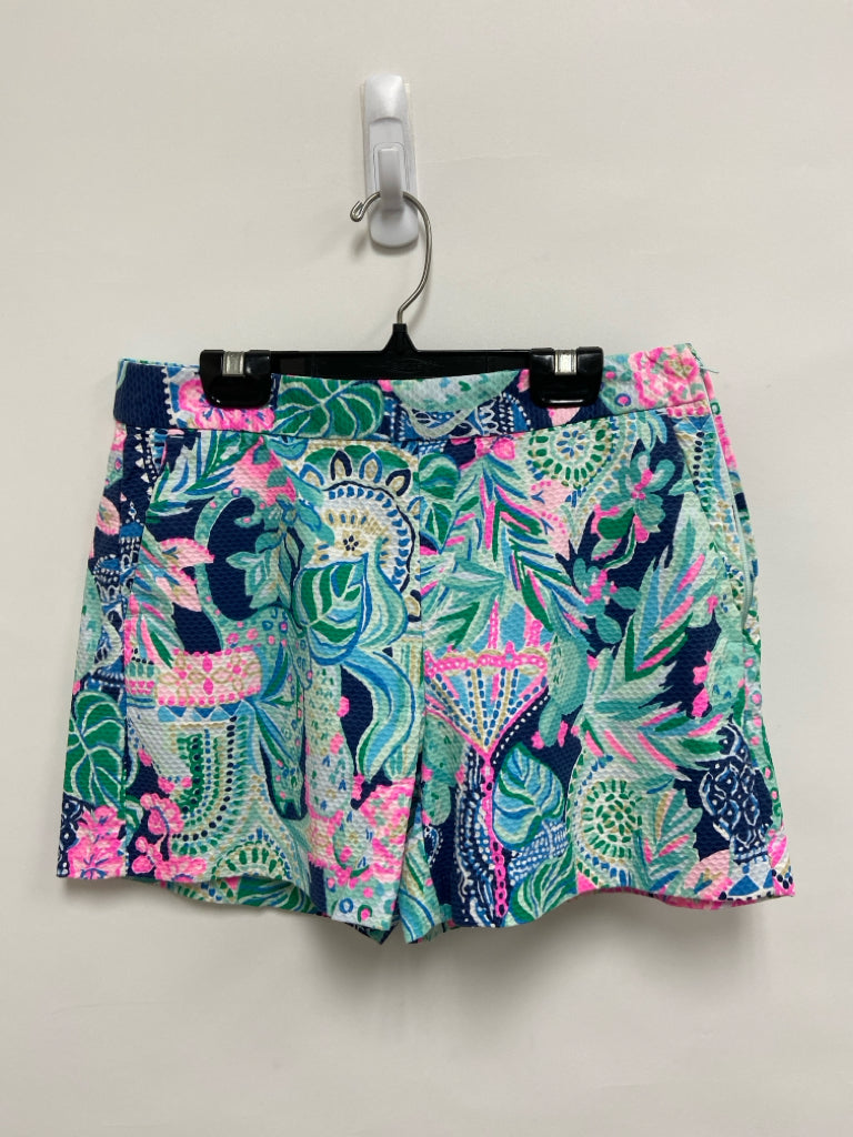 LILLY PULITZER Size 2 Aqua/Navy Pink/Tan Texture Ladies Shorts